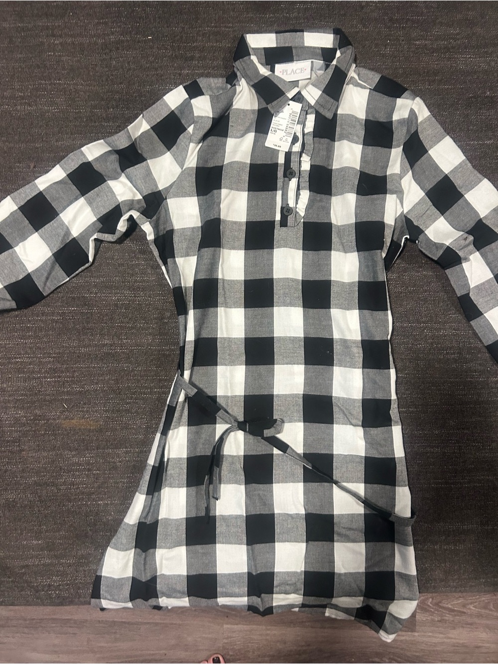 NWT Children’s Place Black White Buffalo Plaid Ruffle Shirt Dress L 10/12